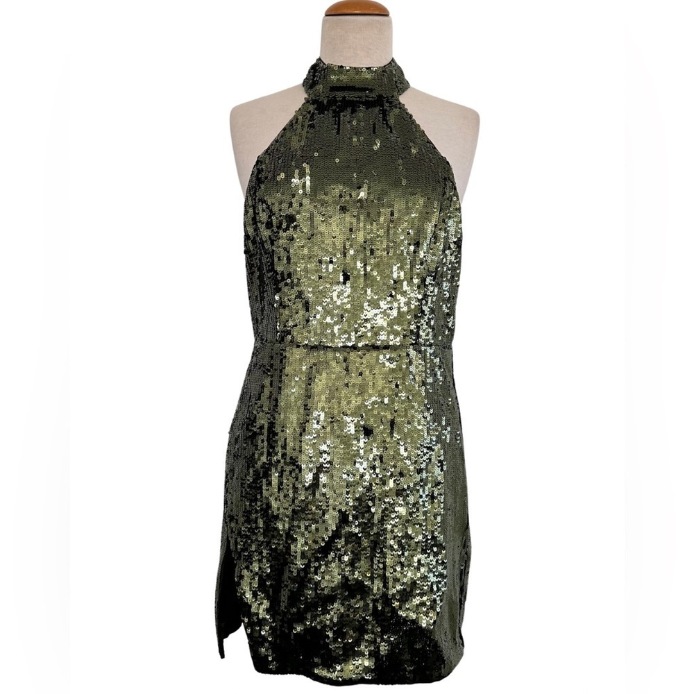 Camila Coelho Halter Sequin Dress in Green